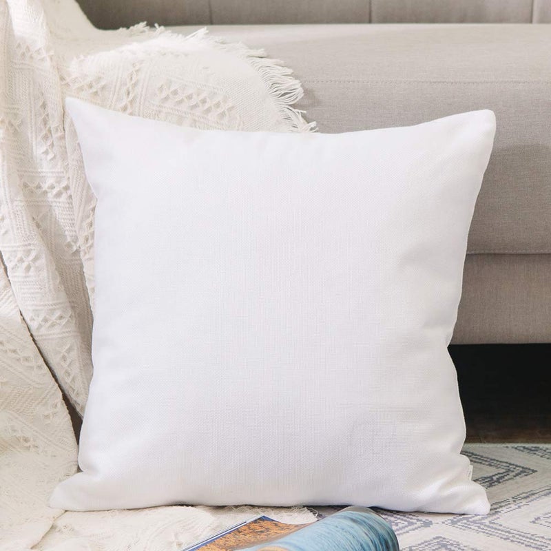 NATUS WEAVER 2 Piece White Pillow Case Faux Linen Square Decorative Throw Cushion Cover Pillowcase with Smooth Hidden Zipper for Car Sofa 18" x 18 " - Image 2